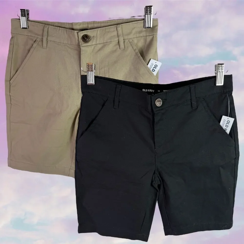 Old Navy NWT Set of 2 Girl's 14 Tan Khaki & Bermuda Chino Shorts 100% Cotton